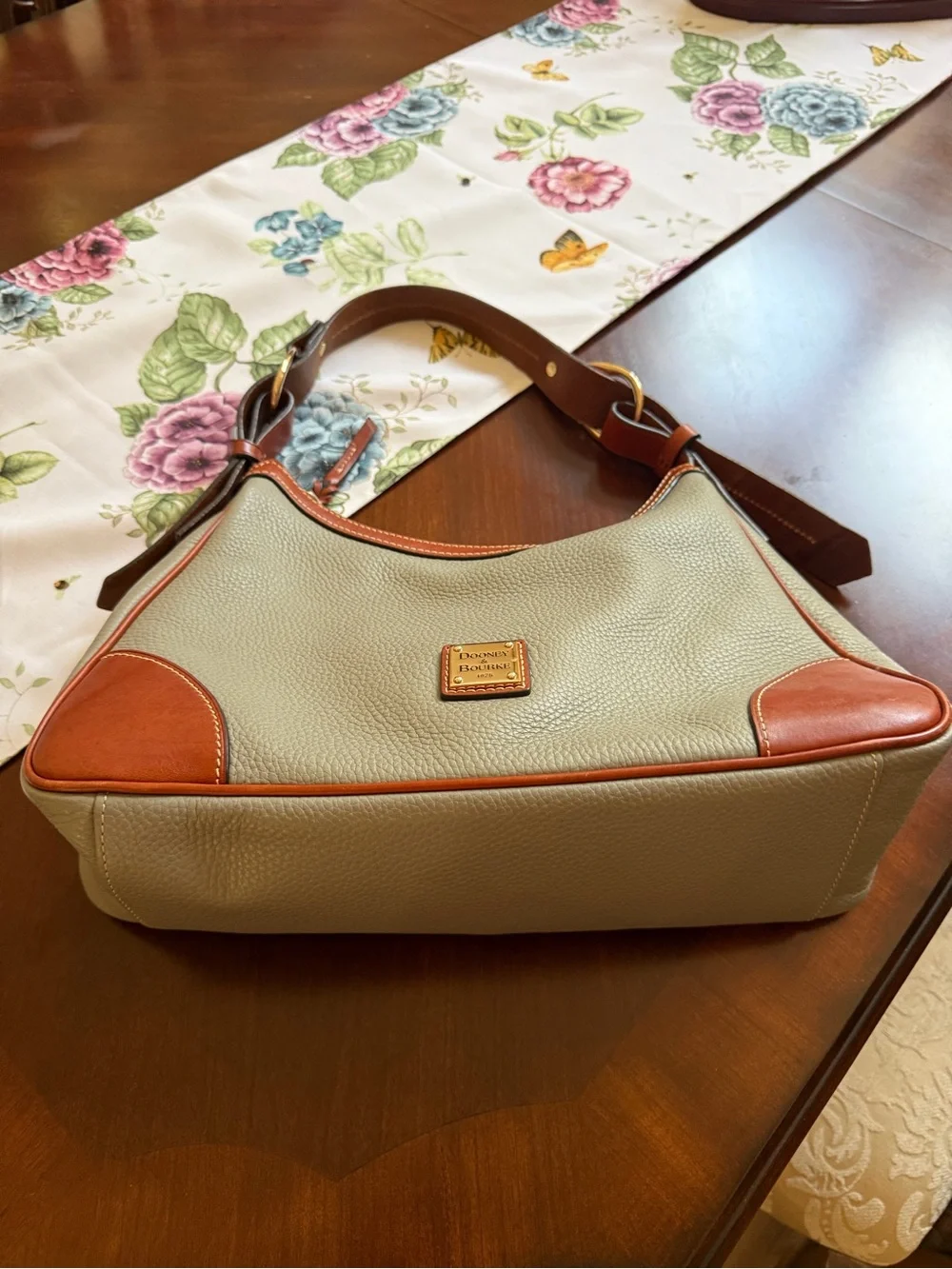 Dooney & Bourke Taupe and Brown Pebbled Leather Shoulder Bag